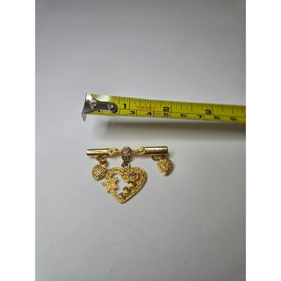 Vintage Inspired Heart Brooch Three Hearts Rhinestones - Picture 7 of 7